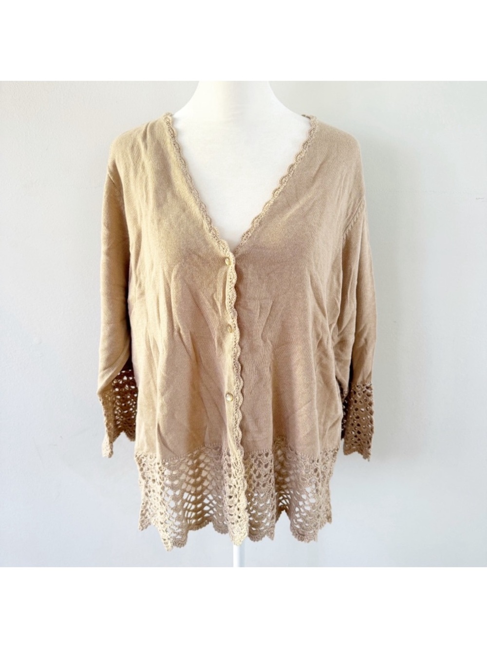 NWOT Vintage Women Knit Crochet Lightweight Cardigan Large Coastal Boho Woodland